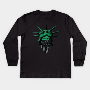 Statue of Liberty Black USA Flag Kids Long Sleeve T-Shirt